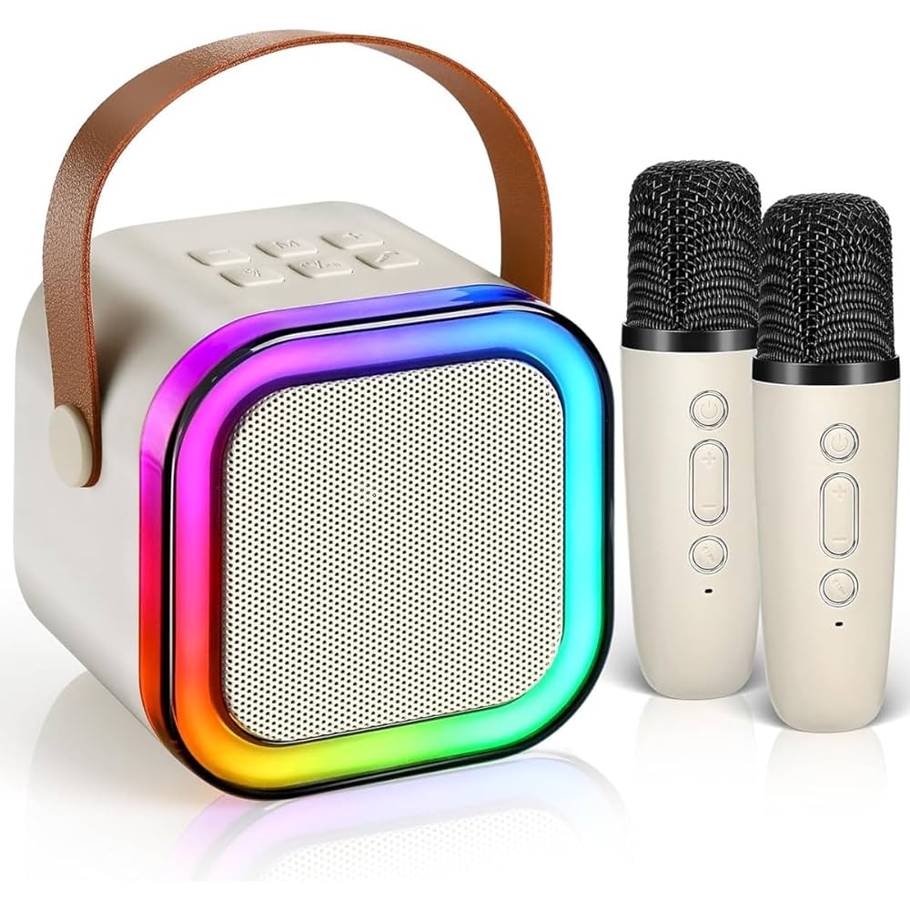 Mini Karaoke Machine for Kids Adults with 2 Wireless Microphones, Portable Bluetooth Karaoke Speaker _2