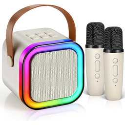 Mini Karaoke Machine for Kids Adults with 2 Wireless Microphones, Portable Bluetooth Karaoke Speaker 