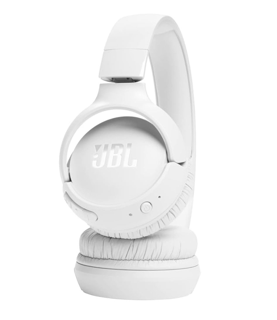JBL Tune 520BT Wireless On-Ear Headphones, Pure Bass Sound, 57H Battery with Speed Charge, Hands-Free Call + Voice Aware, Multi-Point Connection, Lightweight and Foldable - White, JBLT520BTWHTEU