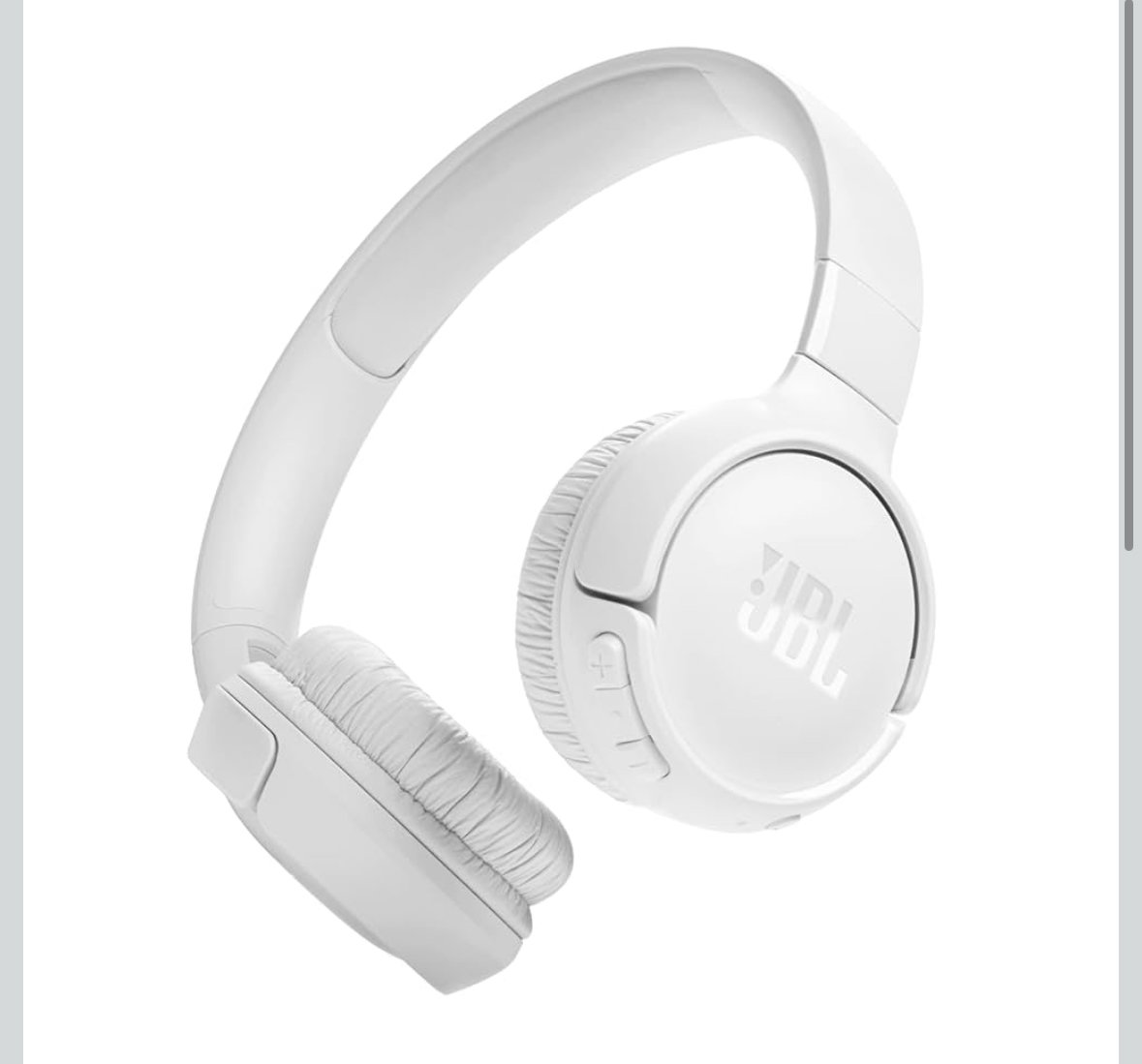 JBL Tune 520BT Wireless On-Ear Headphones, Pure Bass Sound, 57H Battery with Speed Charge, Hands-Free Call + Voice Aware, Multi-Point Connection, Lightweight and Foldable - White, JBLT520BTWHTEU_1