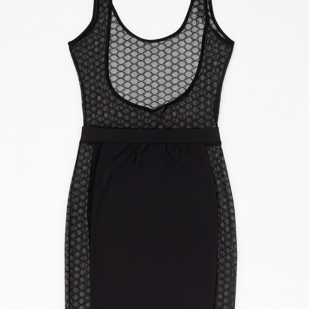 Vestido negro midi con encaje y transparencias - Size S_0