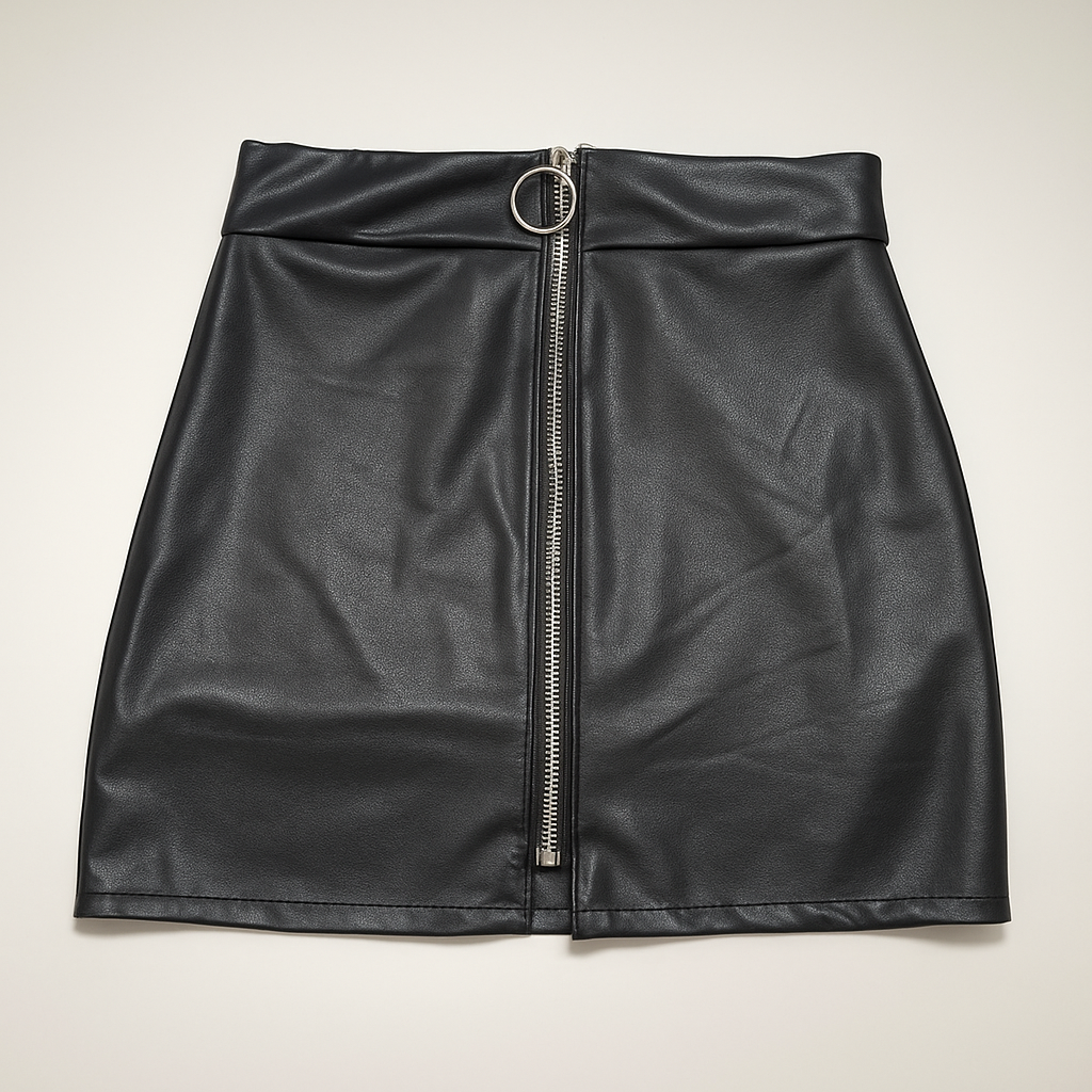 Falda corta de cuero sintético con cremallera frontal - Size M