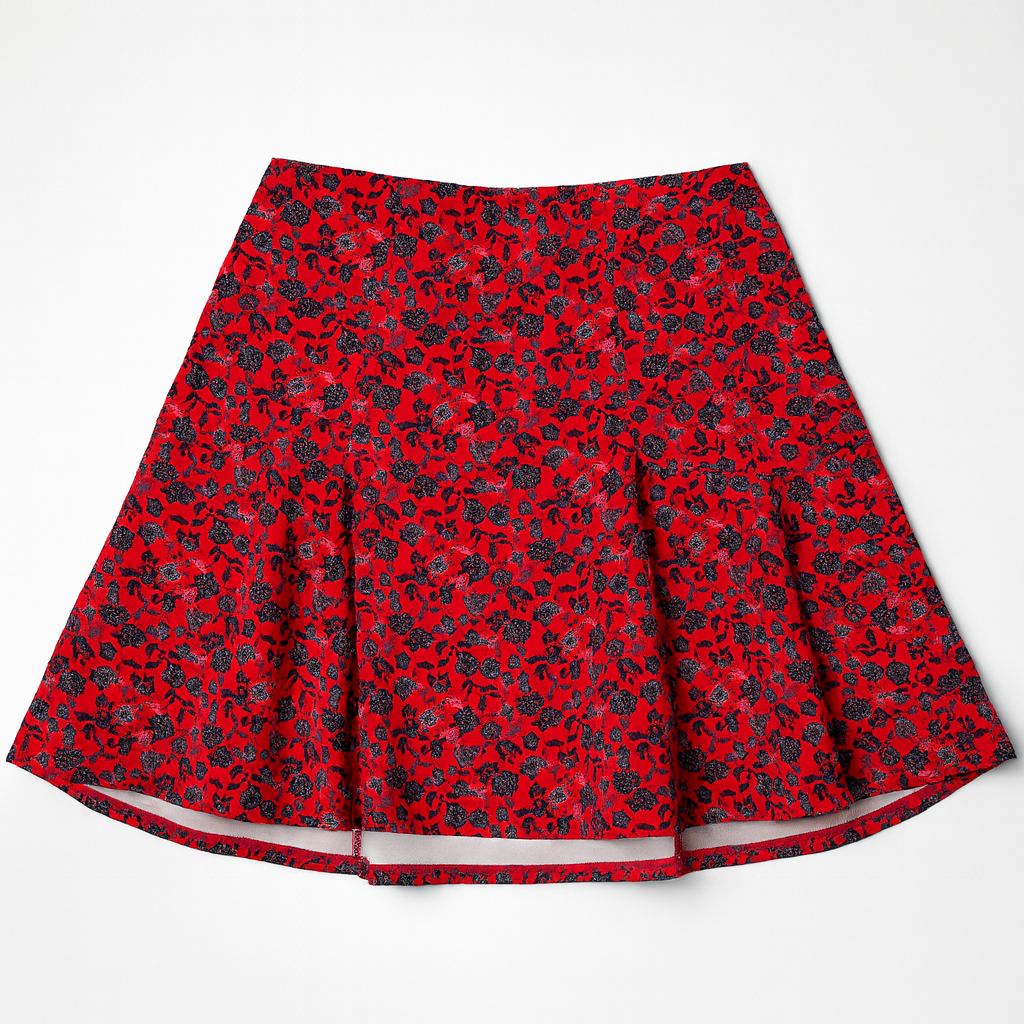 Falda roja con estampado floral en corte acampanado - Size XS/S
