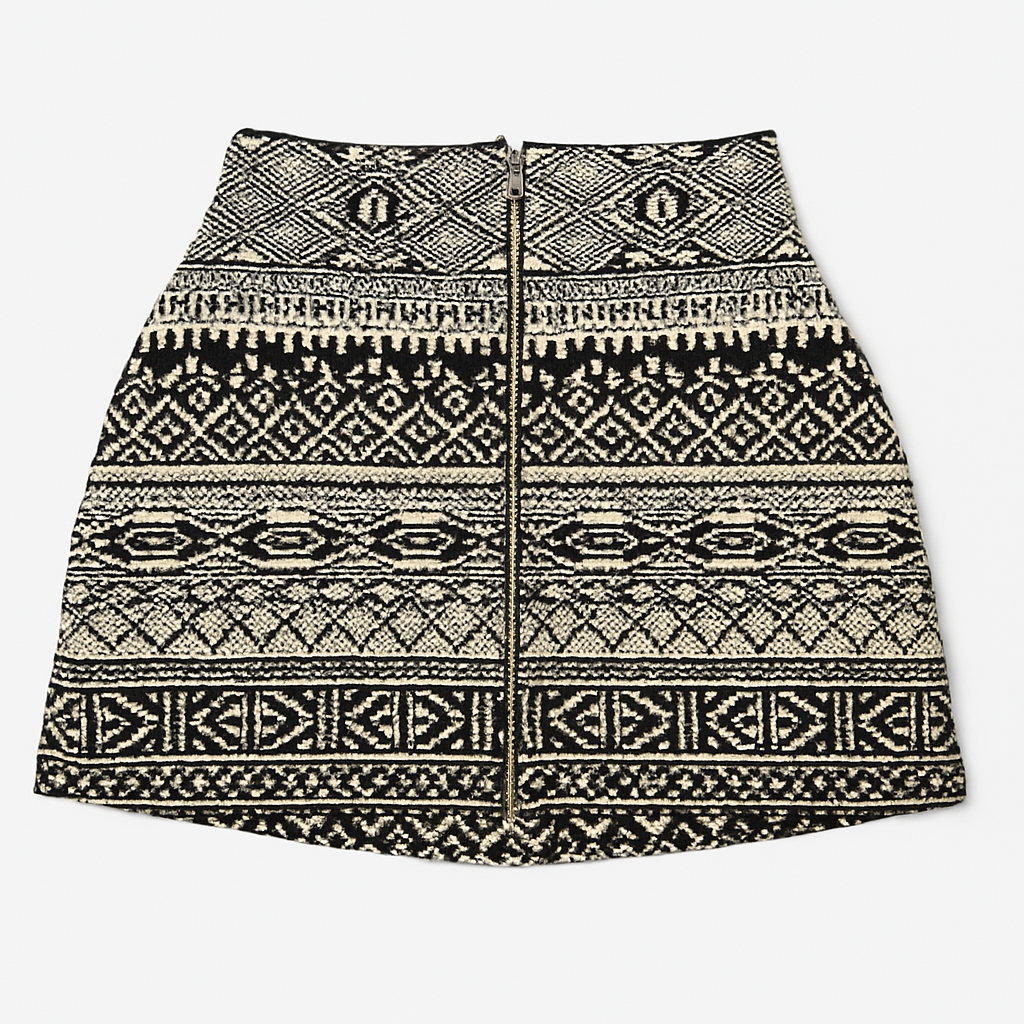 Falda corta étnica en blanco y negro con cierre trasero - Size S_1
