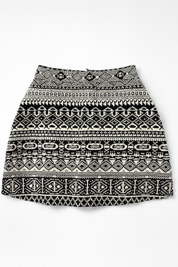 Falda corta étnica en blanco y negro con cierre trasero - Size S