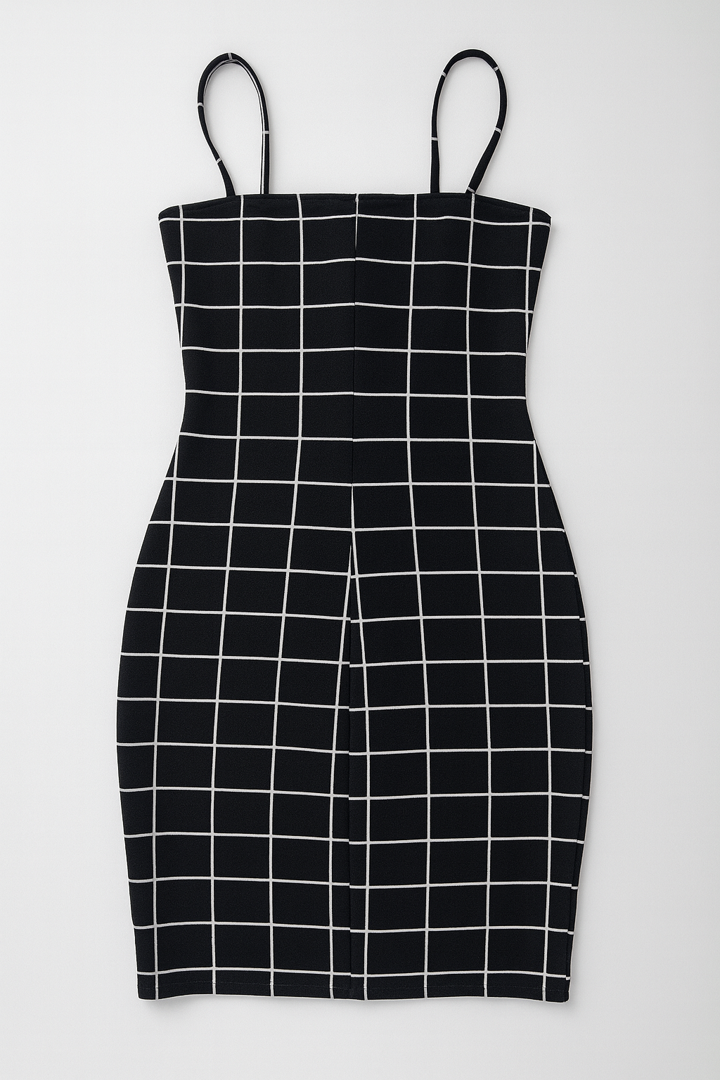 Vestido negro ajustado con tirantes y estampado de cuadros blancos - Size S_2