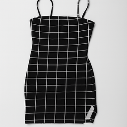 Vestido negro ajustado con tirantes y estampado de cuadros blancos - Size S