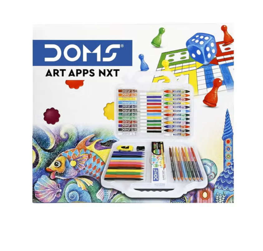 Doms Art Apps Nxt Kit With Plastic Carry Case | Perfect Value Pack | Kit For School Essentials | Gifting Range For Kids | Combination of 9 Stationery Items