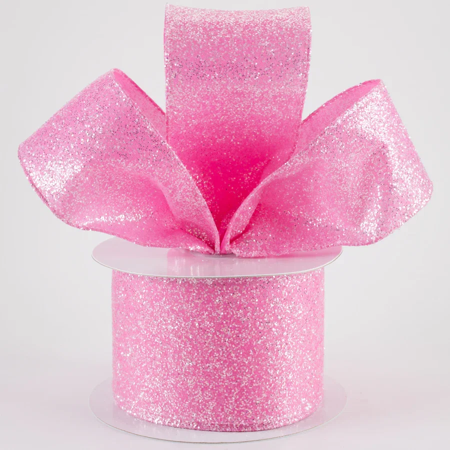 2.5" Candy Glittered Satin Ribbon: Fuchsia Hot Pink (10 Yards)_0