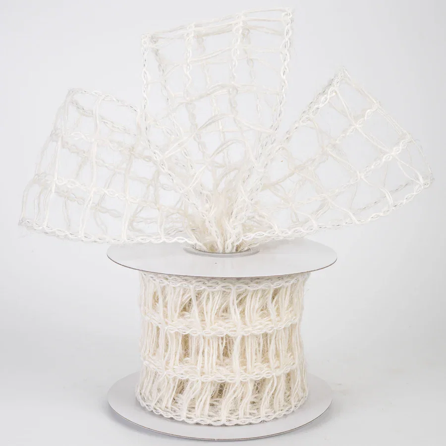 2.5" Open Weave Burlap Jute Ribbon: Ivory (10 Yards)_0