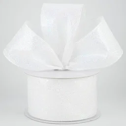 2.5" Iridescent Glitter Satin Ribbon: White (10 Yards)