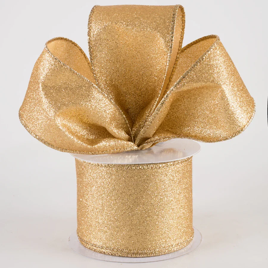 2.5" Shimmer Glitter Ribbon: Gold (10 Yards)