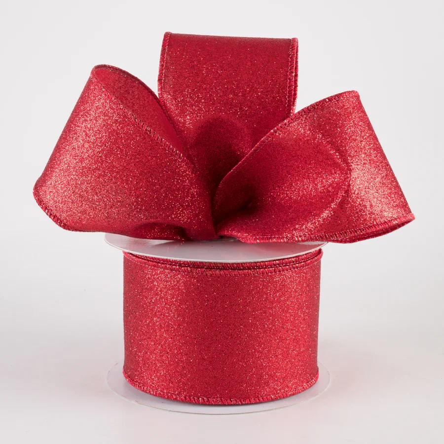 2.5" Shimmer Glitter Ribbon: Red (10 Yards)