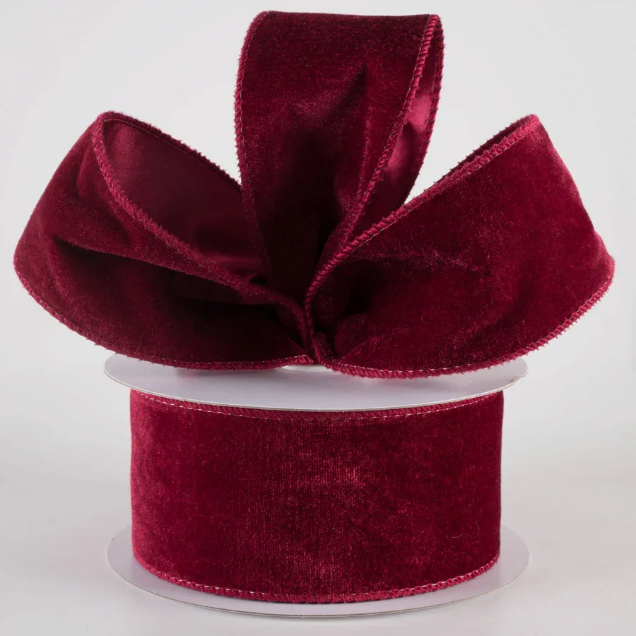 2.5" Deluxe Velvet Satin Backing Ribbon: Burgundy Red (10 Yards)