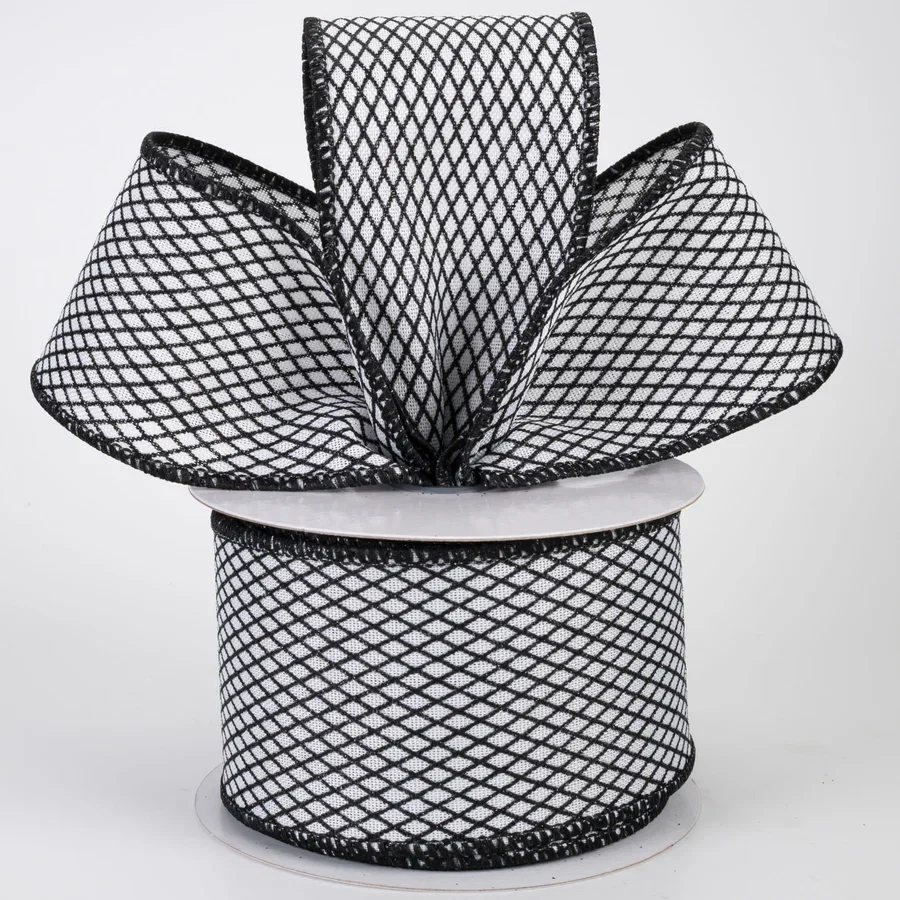 2.5" Mini Glitter Harlequin Ribbon: Black on White (10 Yards)_0