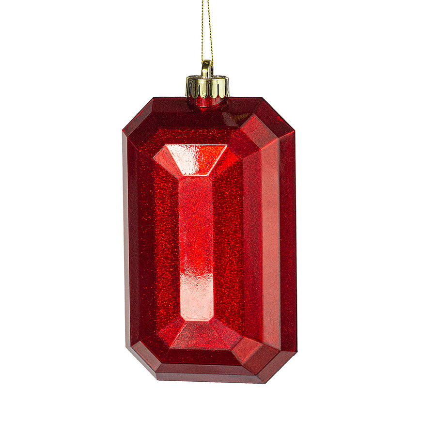 7" Rectangle Gem Ornament: Glitter Inside Red_0