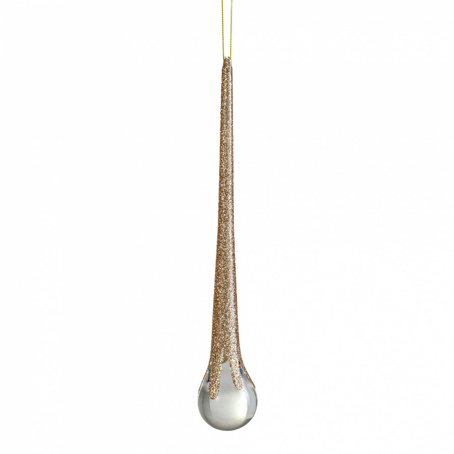 10" Glittered Teardrop Icicle Ornament: Champagne Gold_0