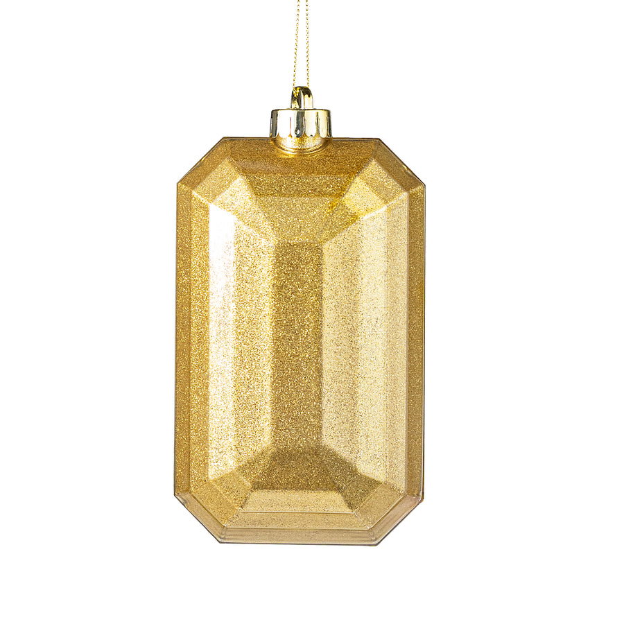 7" Rectangle Gem Ornament: Glitter Inside Gold_0