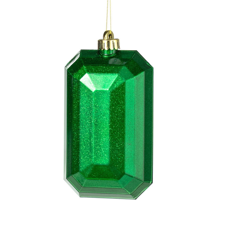 7" Rectangle Gem Ornament: Glitter Inside Emerald