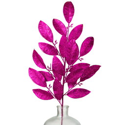 30" Glitter Leaves Spray: Fuchsia Hot Pink