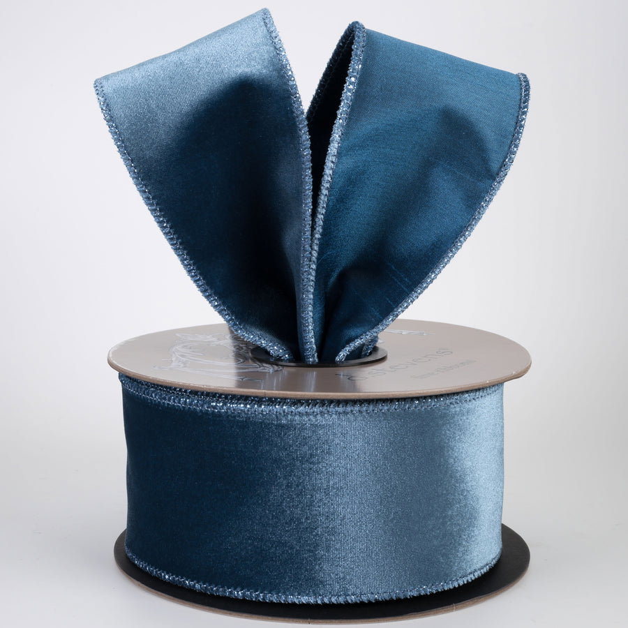 2.5" Velvet Satin Back Ribbon: Dusty Blue (10 Yards)