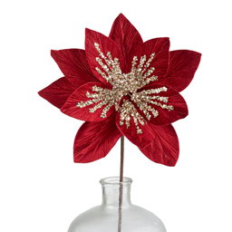 Sequined Velvet Poinsettia Stem: Red & Champagne