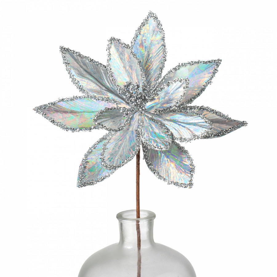 24" Iridescent Poinsettia Pearl Stem: Silver_0