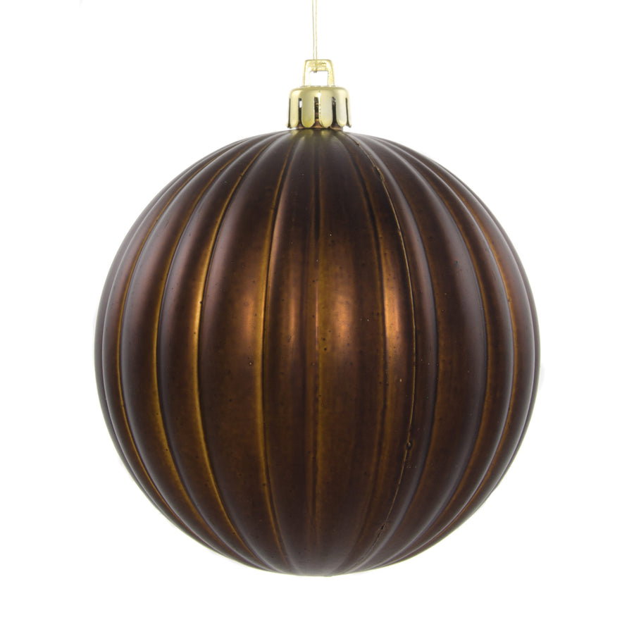 100MM Round Vertical Stripe Metallic Ball Ornament: Matte Brown_0