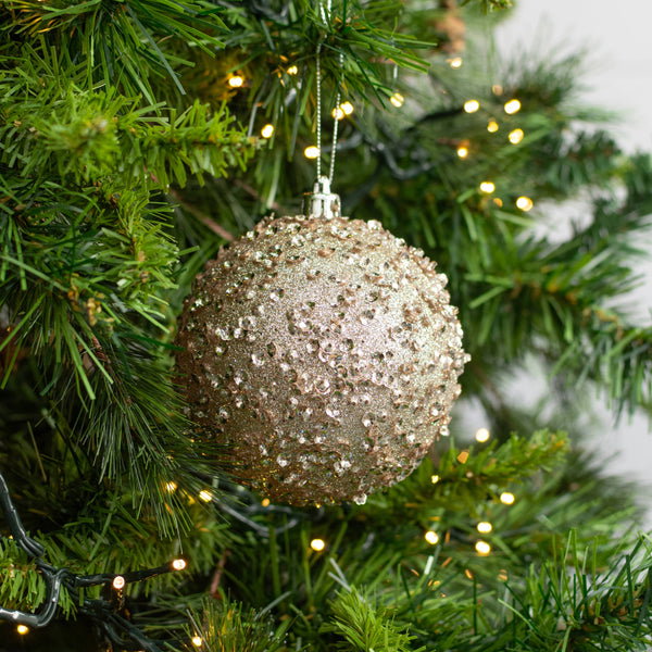 100mm Sequin & Glitter Ball Ornaments: Taupe Gold (Set of 2)