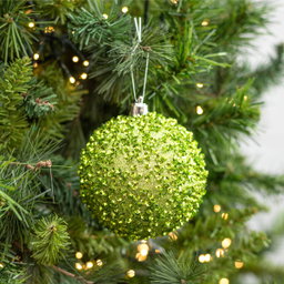 100mm Sequin & Glitter Ball Ornaments: Lime Green (Set of 2)