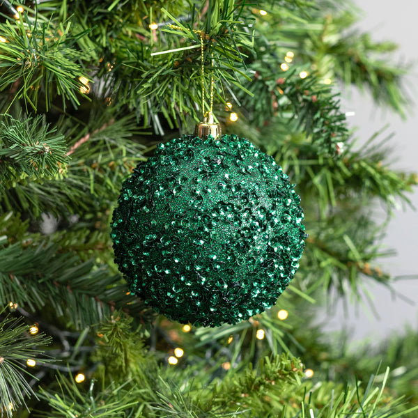 100mm Sequin & Glitter Ball Ornaments: Hunter Green (Set of 2)_0
