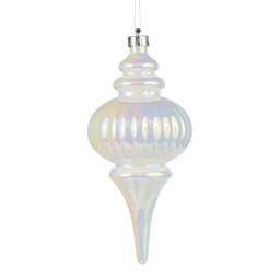 10" Iridescent Finial Ornament: White