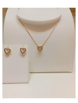 Conjunto Coração Micro Zircônia banhado a Ouro 18k