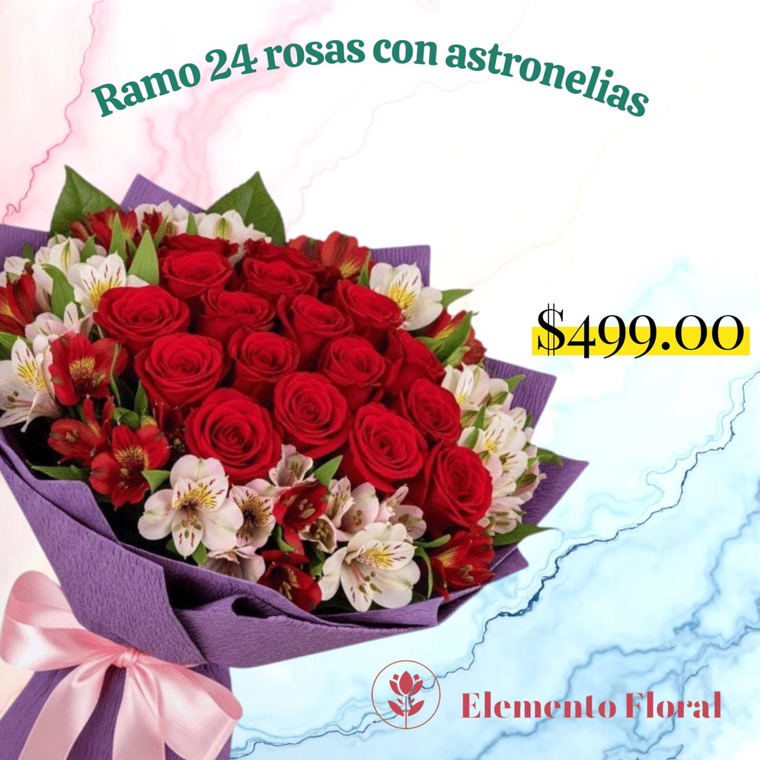 RAMO DE 24 ROSAS Y ASTROMELIAS