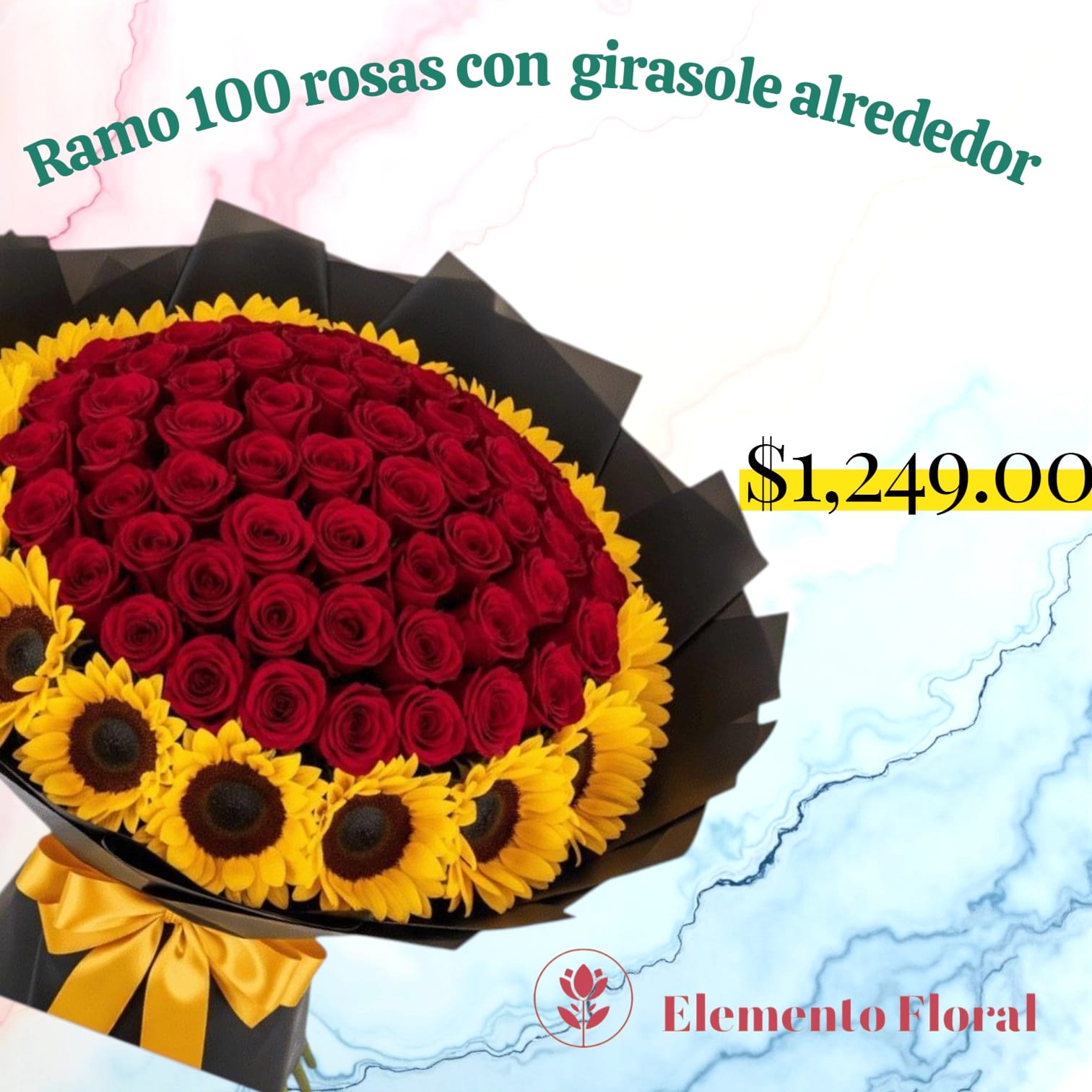 RAMO DE 100 ROSAS CON GIRASOL ALREDEDOR_0