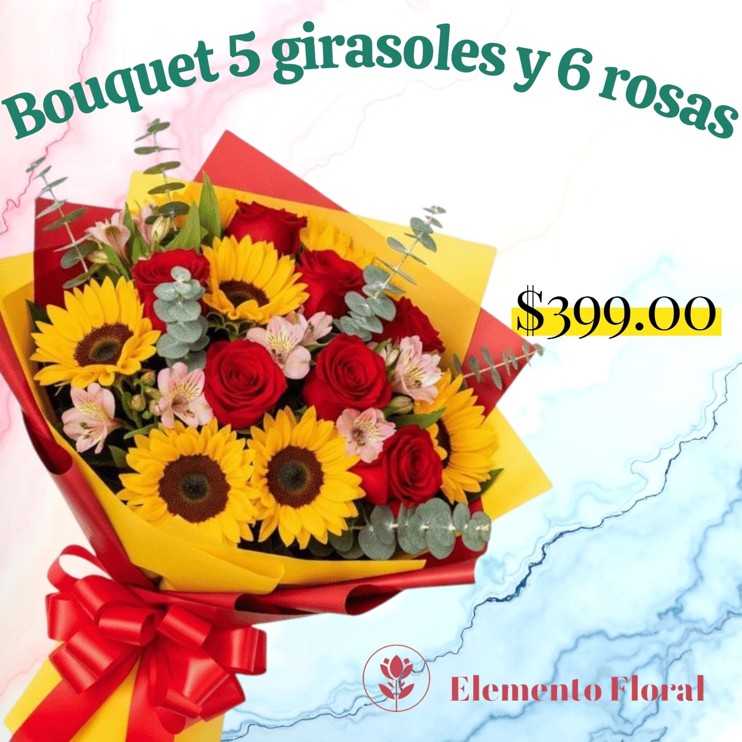 BOUQUETE DE 5 GIRASOLES Y 6 ROSAS_0