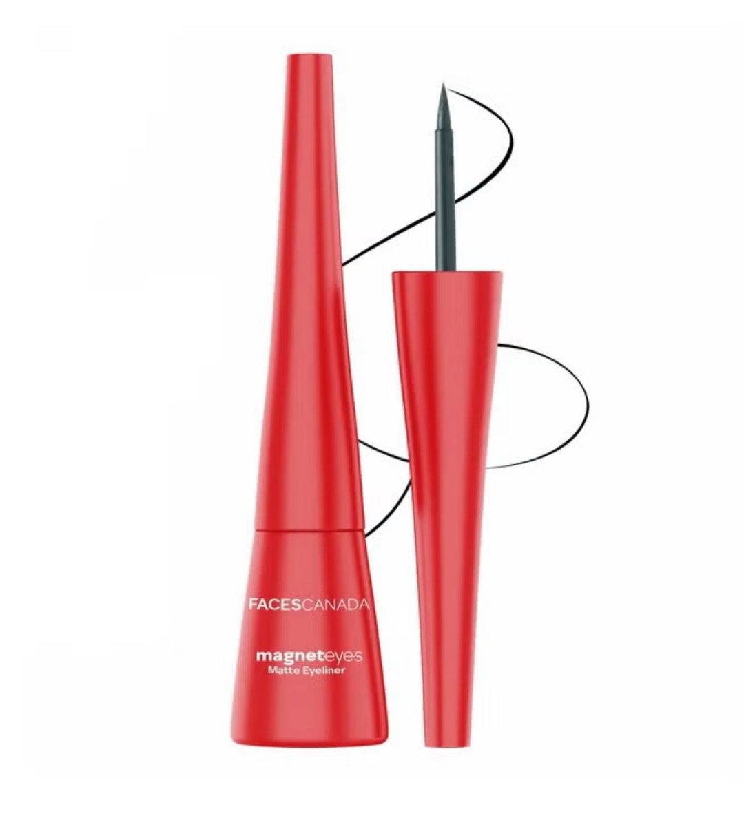 Faces Canada Magneteyes Eyeliner Black 4.5Ml Intense Matte Finish Quick Drying 24Hr Long Lasting Fine Tip For Precise Smooth Application Almond Oil Enriched Waterproof Smudgeproof