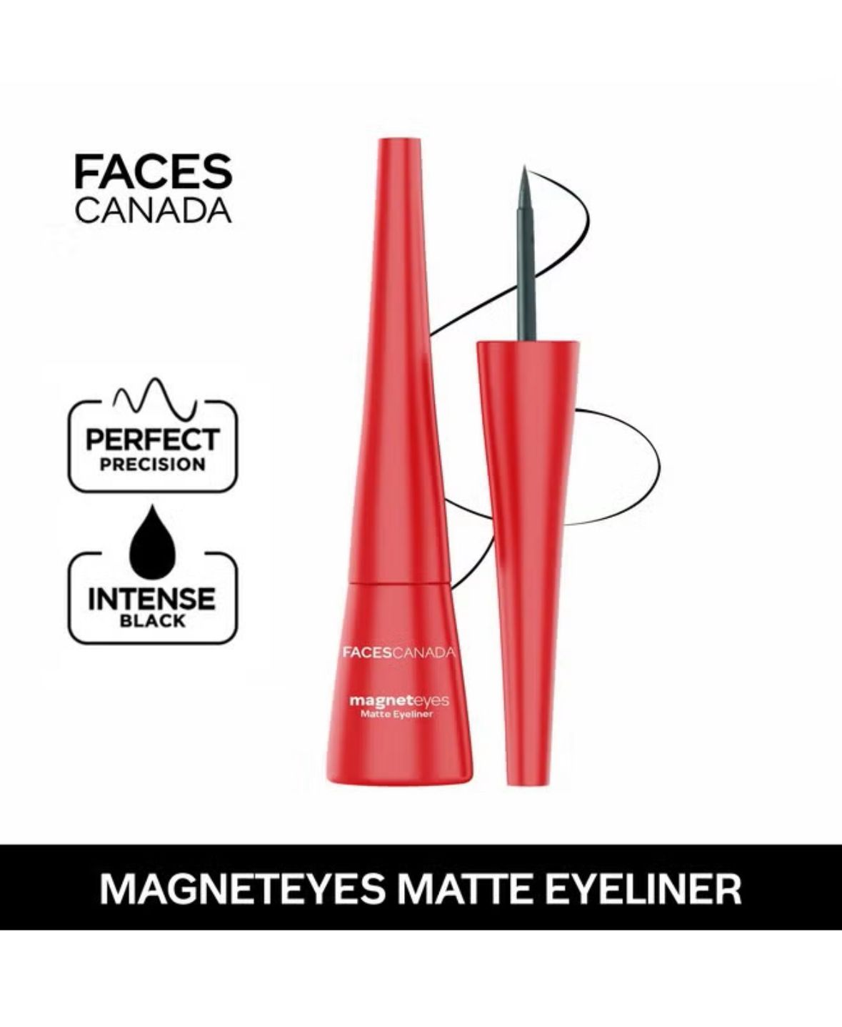 Faces Canada Magneteyes Eyeliner Black 4.5Ml Intense Matte Finish Quick Drying 24Hr Long Lasting Fine Tip For Precise Smooth Application Almond Oil Enriched Waterproof Smudgeproof_2