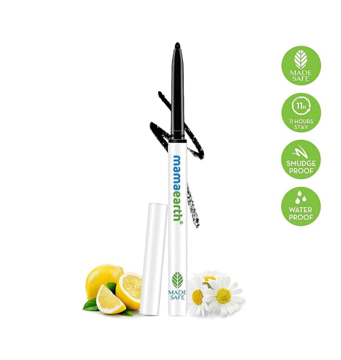 Mamaearth Long Stay Kajal Black Retractable Waterproof, with Vitamin C & Chamomile, Charcoal Black, Matte Finish_1