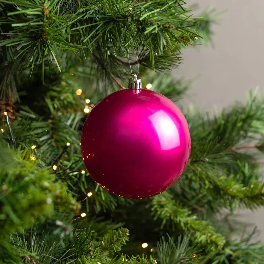 100mm Plastic Ball Ornament: Candy Apple Fuchsia (Set of 2)_0