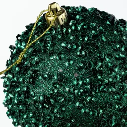 100mm Sequin & Glitter Ball Ornaments: Hunter Green (Set of 2)
