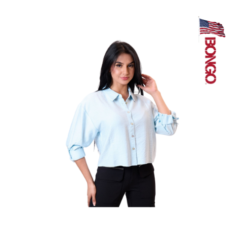 BONGO Women's Three Quarter Sleeve Light Blue Blouse