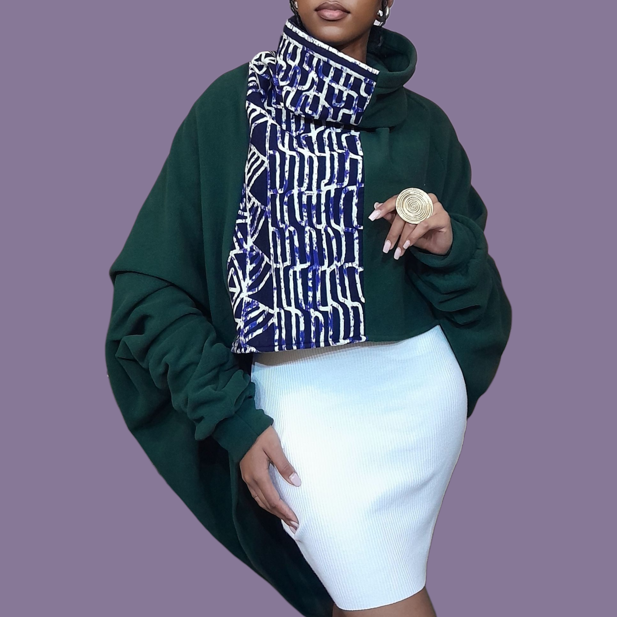 Ascili Cropped snuggy - Dark Green /Print _0