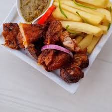 too sweet combo ( yam chips ,sausage, chicken ,and plantain)