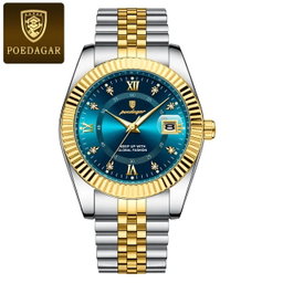 POEDAGAR910 Nouveau Design Top Montres de Luxe pour Homme Lumineuses Étanche Chronographe Montre à Quartz pour Homme Acier Inoxydable Montre de Sport pour Homme