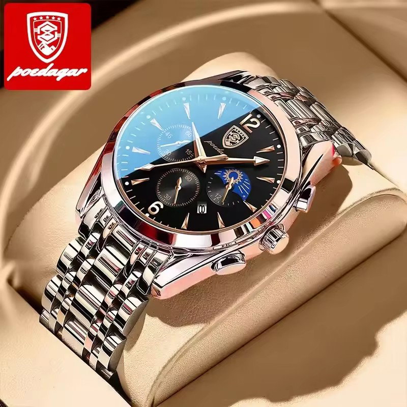 POEDAGAR Nouveau Sport Hommes Montre Top Marque De Luxe Étanche Mâle Horloge En Cuir Véritable Quartz Date Homme Montre-Bracelet 829_0