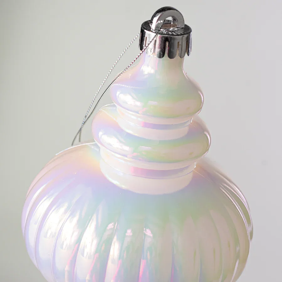 10" Iridescent Finial Ornament: White_1