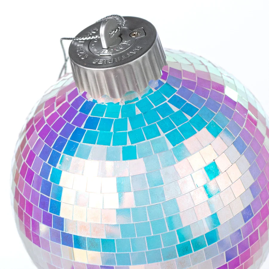 100mm Light-Up Mirror Disco Ball Ornament: Iridescent White_1
