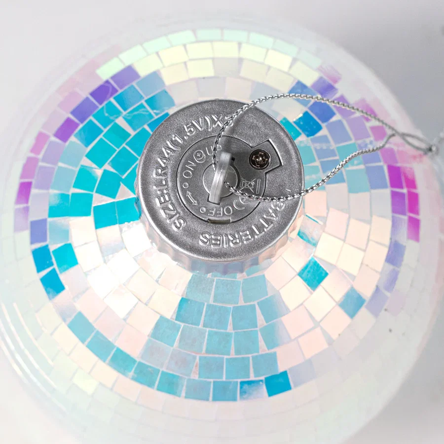 100mm Light-Up Mirror Disco Ball Ornament: Iridescent White_2