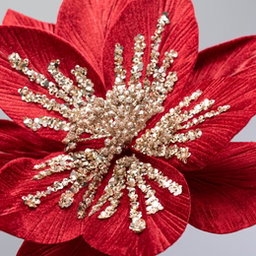 Sequined Velvet Poinsettia Stem: Red & Champagne